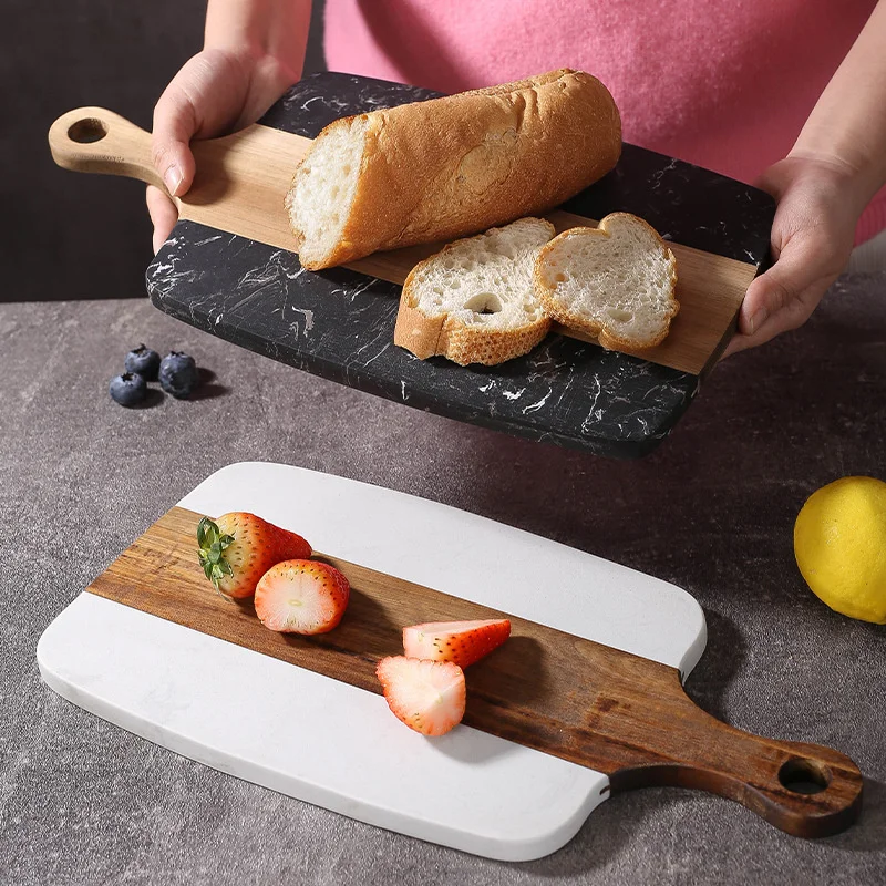 Marble Serving Board - Artificial Marble and Wood Cutting Board